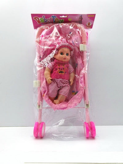 BABY STOROLLER WITH DOLL PVC BAG+HEADER