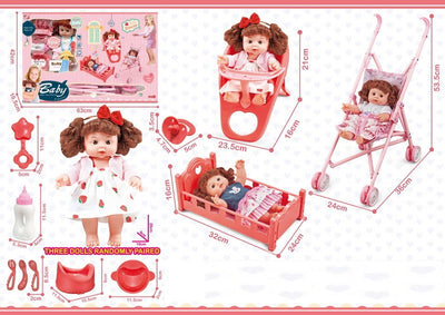DOLL BED SET WITH TROLLY AND ACCESSORIES