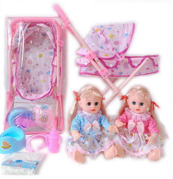 BABY STOROLLER WITH 14" DOLL PVC BAG+HEADER