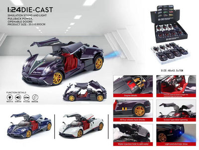 ALLOY CAR 1:24 Pull Back with Lights & Sound 6 DOOR OPEN 8PCS DISPLAY BOX