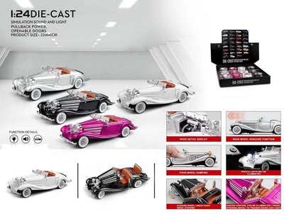 ALLOY CAR 1:24 Pull Back with Lights & Sound 8PCS DISPLAY BOX