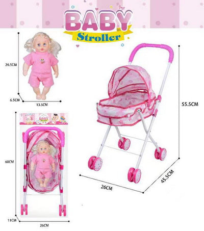 BABY STOROLLER WITH DOLL 26.5CM" PVC BAG+HEADER