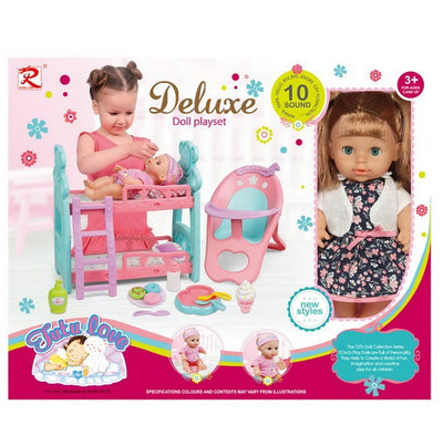 DOLL BED SET 12" DOLL WITH SOUNDS AND ACCESSORIES