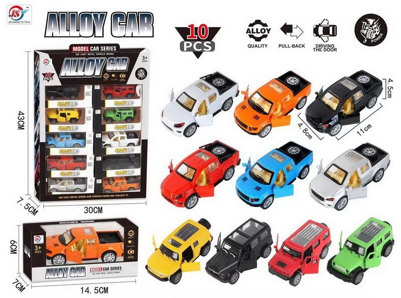 ALLOY CAR 1:38 PULL BACK 10PCS DISPLAY BOX