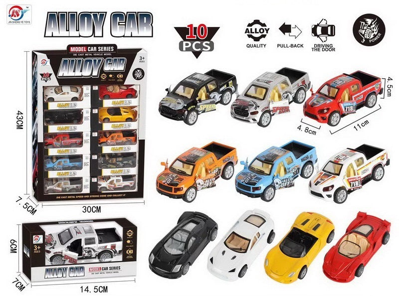 ALLOY CAR 1:38 PULL BACK 10PCS DISPLAY BOX