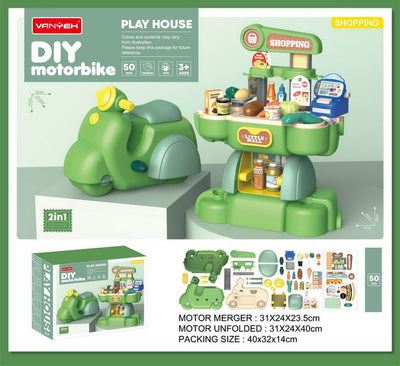 SUPERMARKET PLAY SET MOTORBIKE WITH 50PCS
