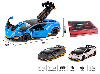 ALLOY CAR 1:24 Pull Back with Lights & Sound 6PCS DISPLAY BOX