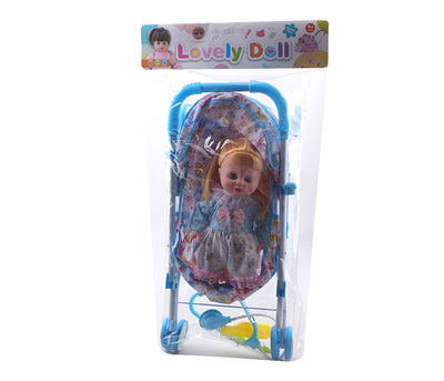 BABY STOROLLER WITH 14" DOLL & ACCESSORIES PVC BAG+HEADER