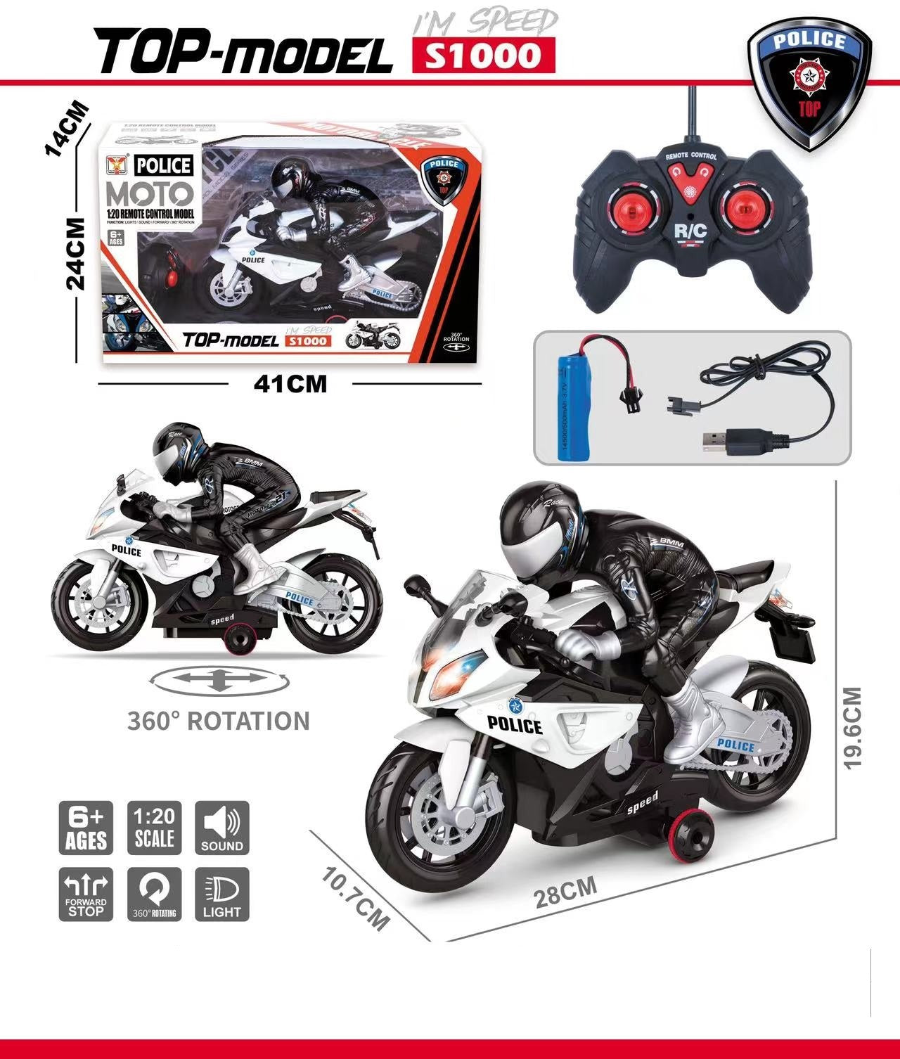 REMOTE CONTROL MOTORCYCLE 1:20 WITH USB CHARGER