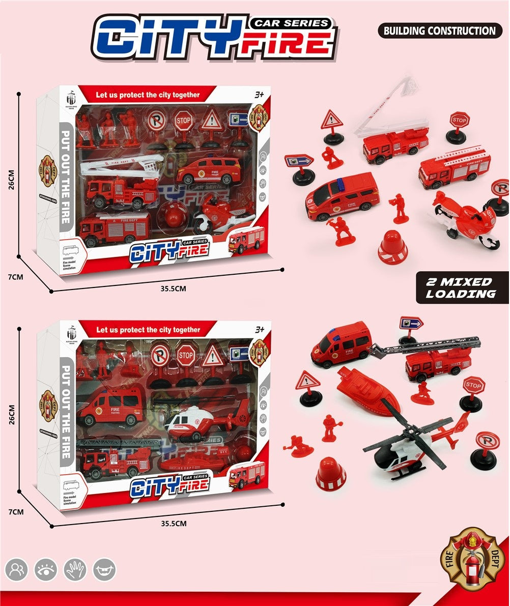 FRICTION CAR PULL BACK CITY FIRE BRIGADE SET