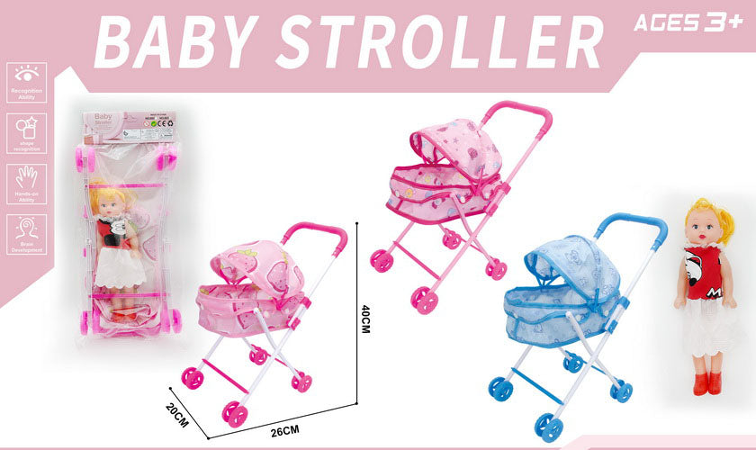 BABY STOROLLER WITH 12" DOLL PVC BAG+HEADER
