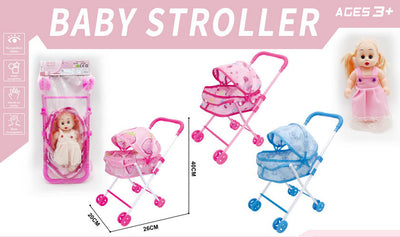 BABY STOROLLER WITH 12" DOLL PVC BAG+HEADER
