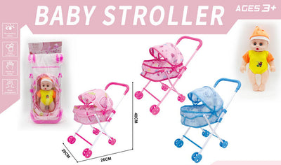 BABY STOROLLER WITH 12" DOLL PVC BAG+HEADER