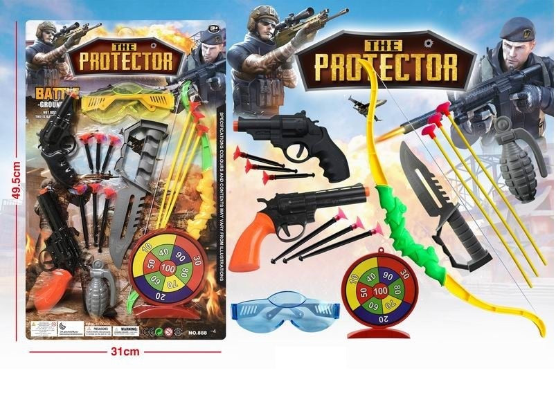 TOY GUN BLISTER CARD WITH ACCESSORIES