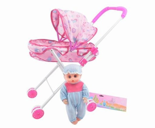 BABY STOROLLER WITH DOLL PVC BAG+HEADER