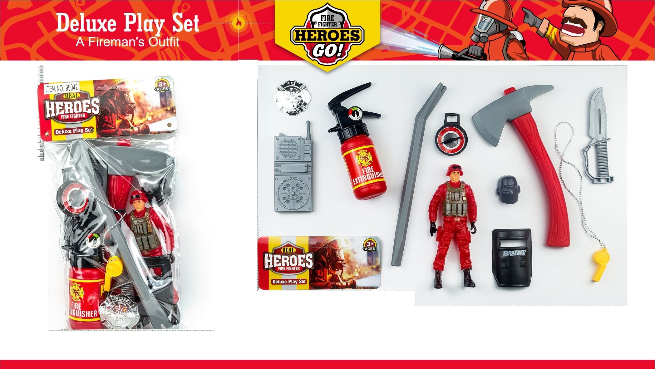 FIRE FIGHTER SET WITH ACCESSORIES PVC BAG+HEADER – AL WADI TOYS