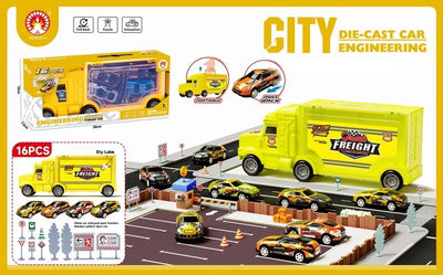 FRICTION TRUCK WITH 4PCS ALLOY CAR SET