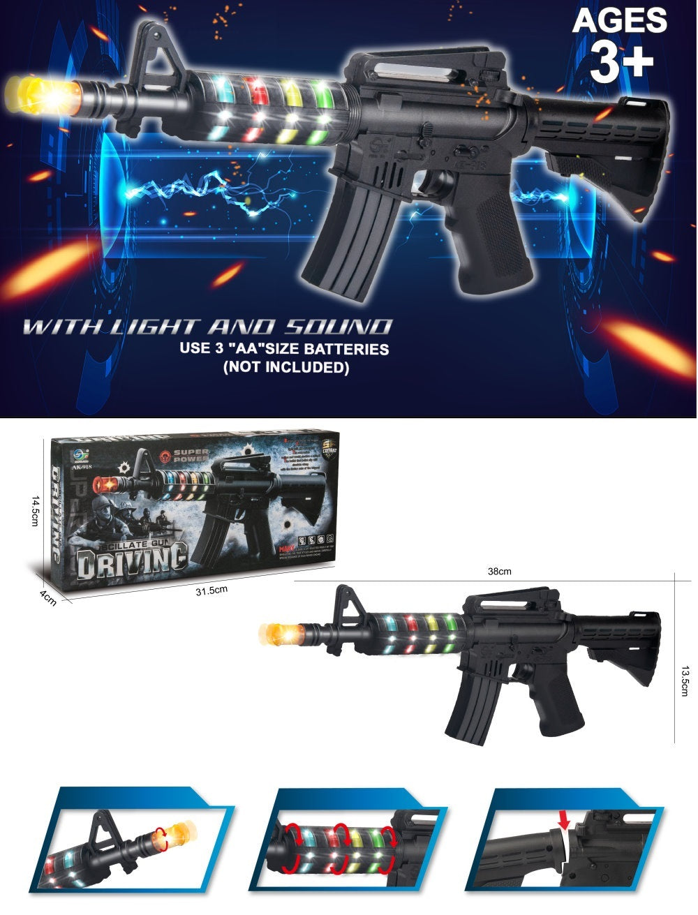 BATTERY OPERATED GUN WITH LIGHT&MUSIC