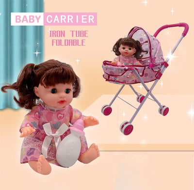 BABY STOROLLER WITH DOLL PVC BAG+HEADER