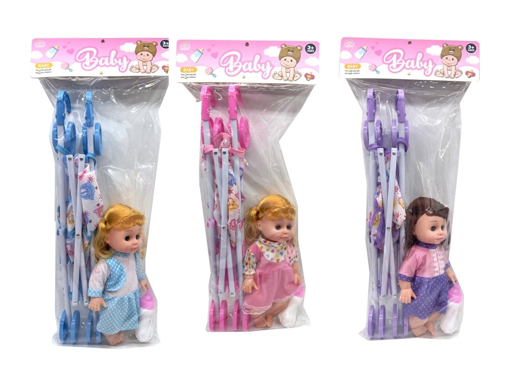 BABY STOROLLER WITH 14" DOLL PVC BAG+HEADER