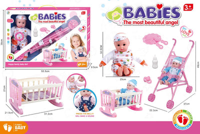 DOLL BED SET 14" DOLL WITH SOUND AND TROLLY & ACCESSORIES
